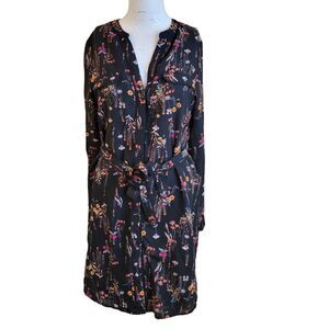 Everly Anthropologie Small Dress women lined belt button wild flower pleated